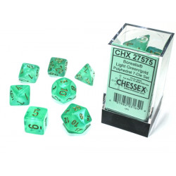 SET DE 7 DADOS BOREALIS VERDE LUMINOSO C/DORADO