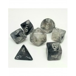 SET DE 7 DADOS BOREALIS HUMO LUMINOSO C/PLATA