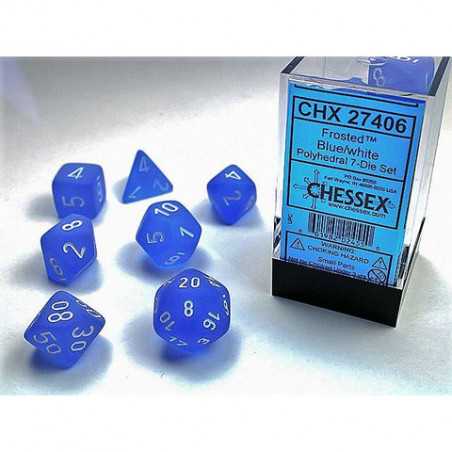 SET DE 7 DADOS FROSTED AZUL C/BLANCO