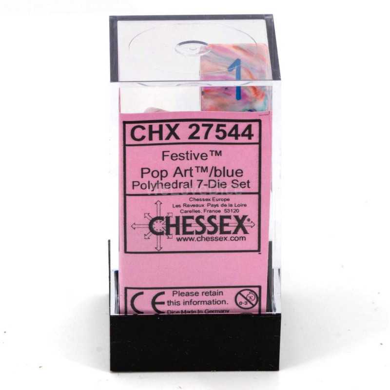 SET DE 7 DADOS FESTIVE POP ART C/AZUL
