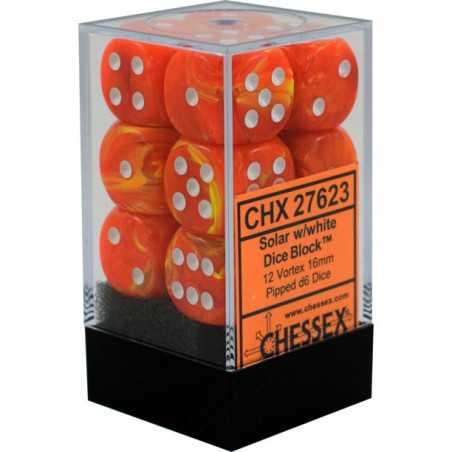 SET DE 12 DADOS D6 16MM VORTEX SOLAR C/BLANCO